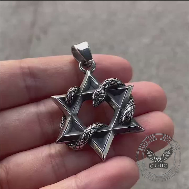 Star Of David Curled Snake Stainless Steel Pendant | Gthic.com