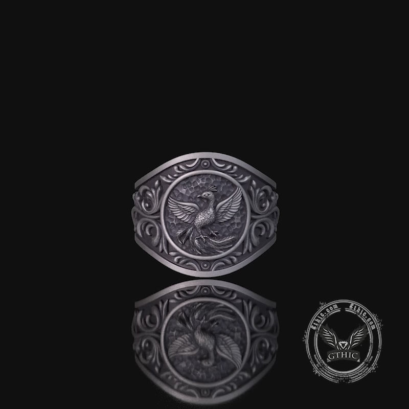 Floral Scrolls Phoenix Sterling Silver Ring