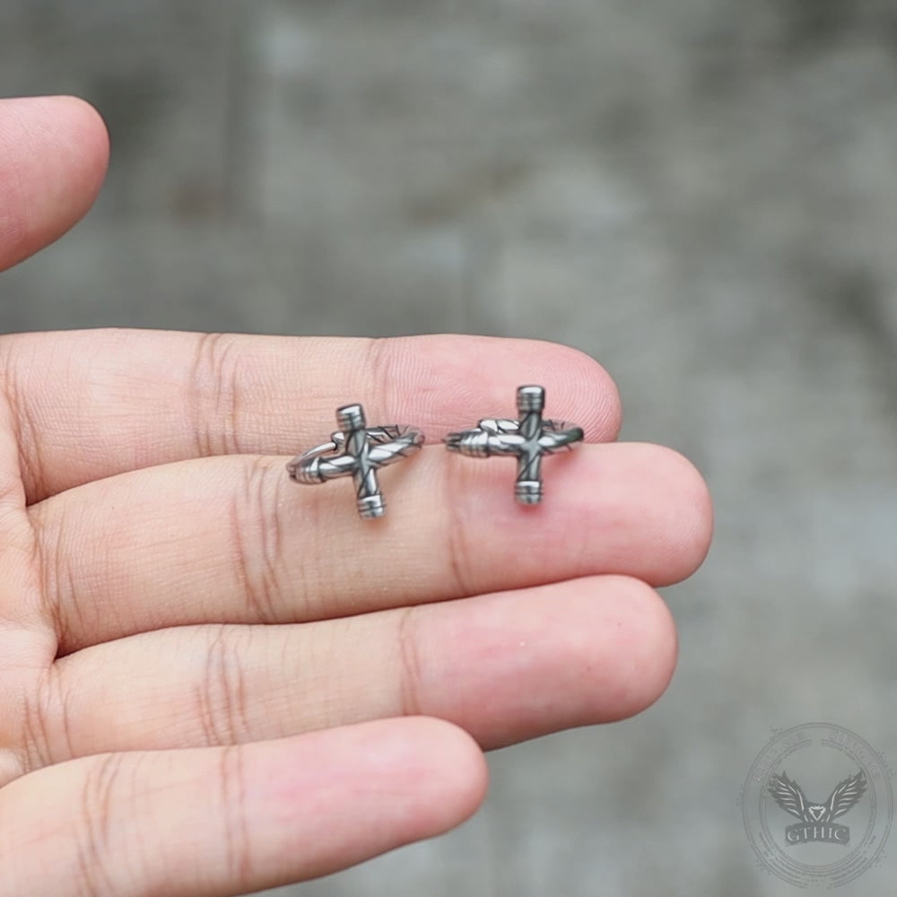 Simple Lines Stainless Steel Cross Hoop Earrings