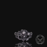 Gothic Rose Skull Snake Entwined Sterling Silver Ring