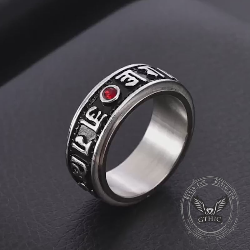 Punk Gem Six-Word Mantra Stainless Steel Spinner Ring