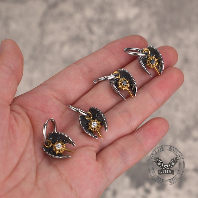 Vintage Angel Wing Cross Star Stainless Steel Earrings