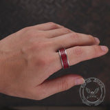 Red Wood Runes Stainless Steel Viking Ring