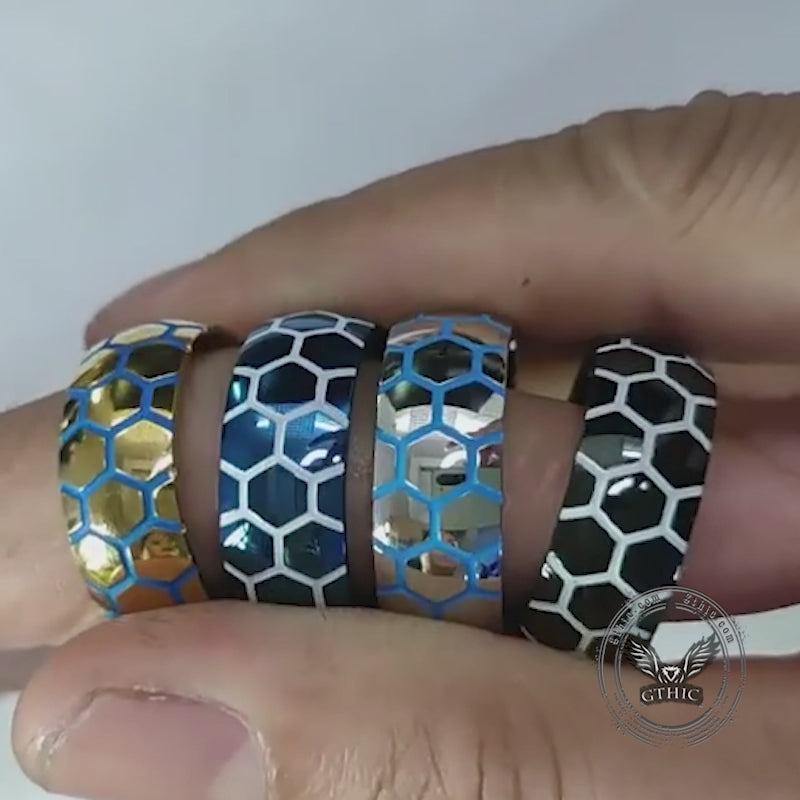 Luminous Hexagon Pattern Soccer Stainless Steel Ring