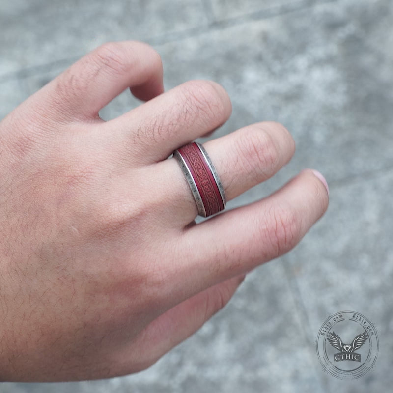 Viking Celtic Knot Runes Wood Stainless Steel Spinner Ring
