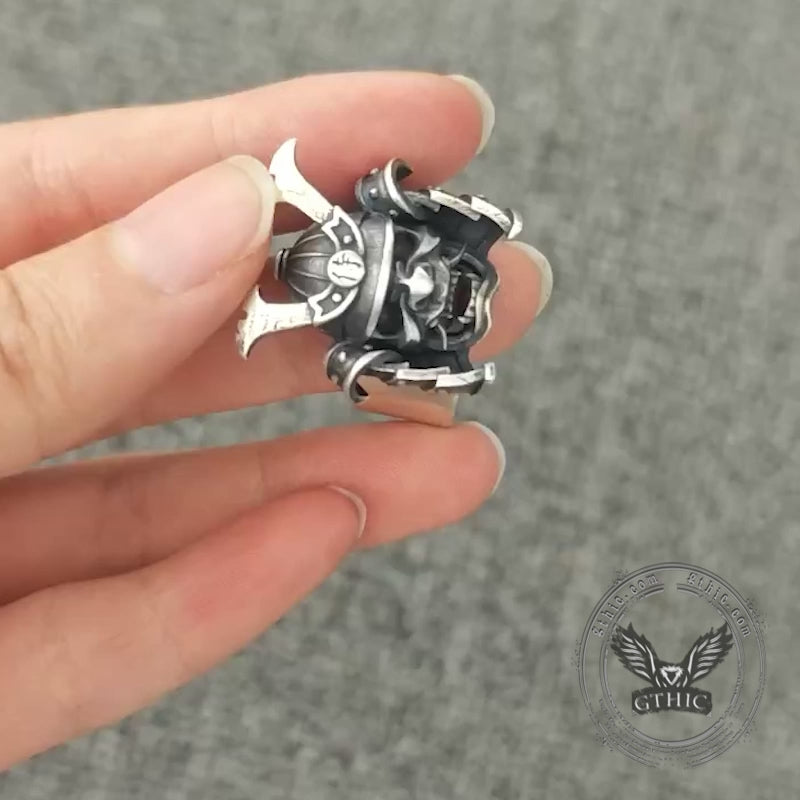 Samurai Mask Warrior Helmet Sterling Silver Ring