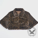 Fashion Leopard Print Lapel Plush Zip Short Top