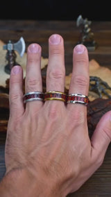 Viking Runes Stainless Steel Wood Inlay Band Ring