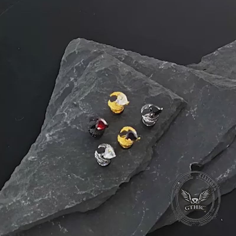 Punk Zircon Heart Wing Stainless Steel Stud Earrings