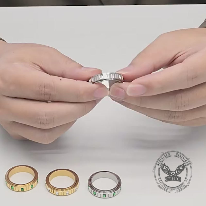 Minimalist Zircon Inlaid Stainless Steel Spinner Ring