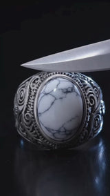 Vintage Pattern Gem Stainless Steel Ring