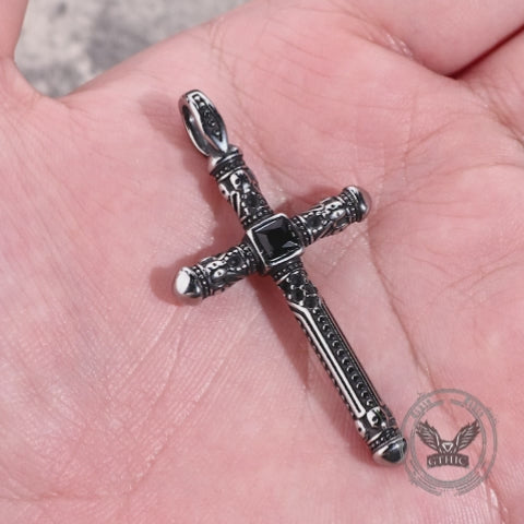 Vintage Gemstone Cross Skull Stainless Steel Pendant
