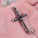 Vintage Gemstone Cross Skull Stainless Steel Pendant