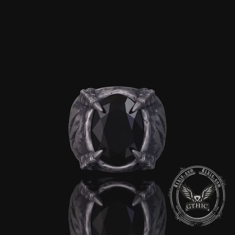 Gothic Beast Claw Gemstone Sterling Silver Ring