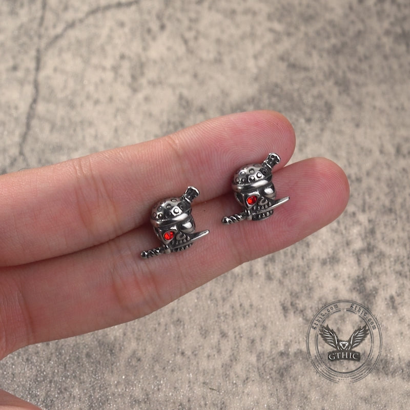 Gothic Skull Pirate Biting Sword Stainless Steel Earrings