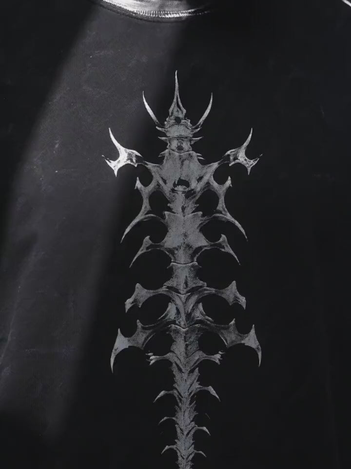 American Vintage-Style Skeletal Spine Print T-shirt