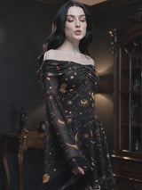 Gothic Retro Mystical Star Moon Bell-Sleeve Dress
