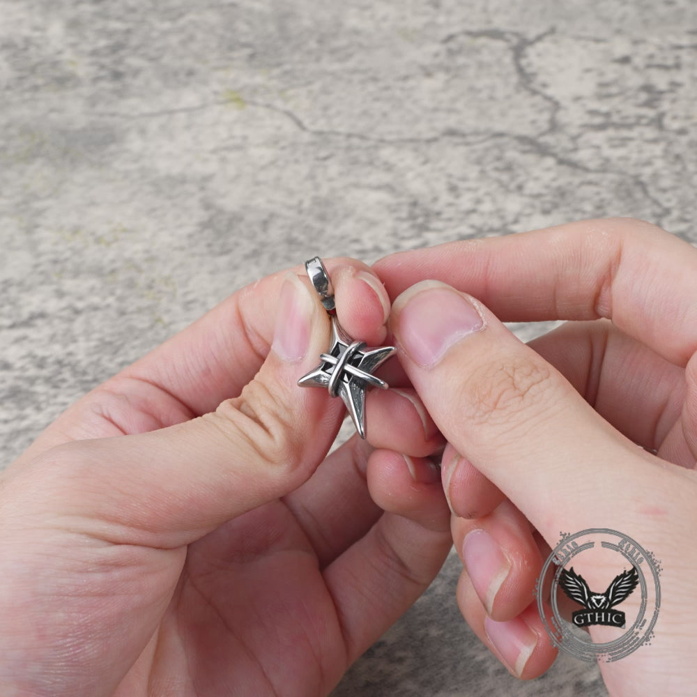 Hip Hop Gem Four-Pointed Star Stainless Steel Pendant