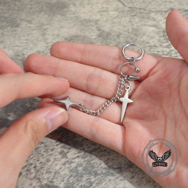 Hip Hop Star Cross Asymmetrical Dangle Earrings
