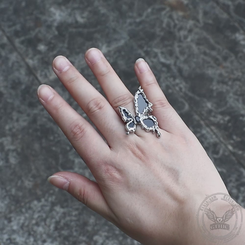 Black Liquid Butterfly Alloy Ring