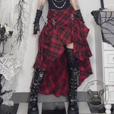 Gothic Red Checkered Irregular Adjustable Skirt