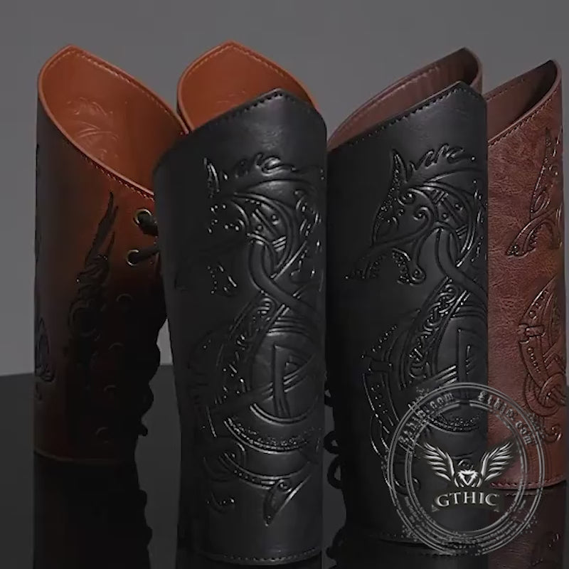 Medieval Retro Dragon Embossed PU Leather Bracers