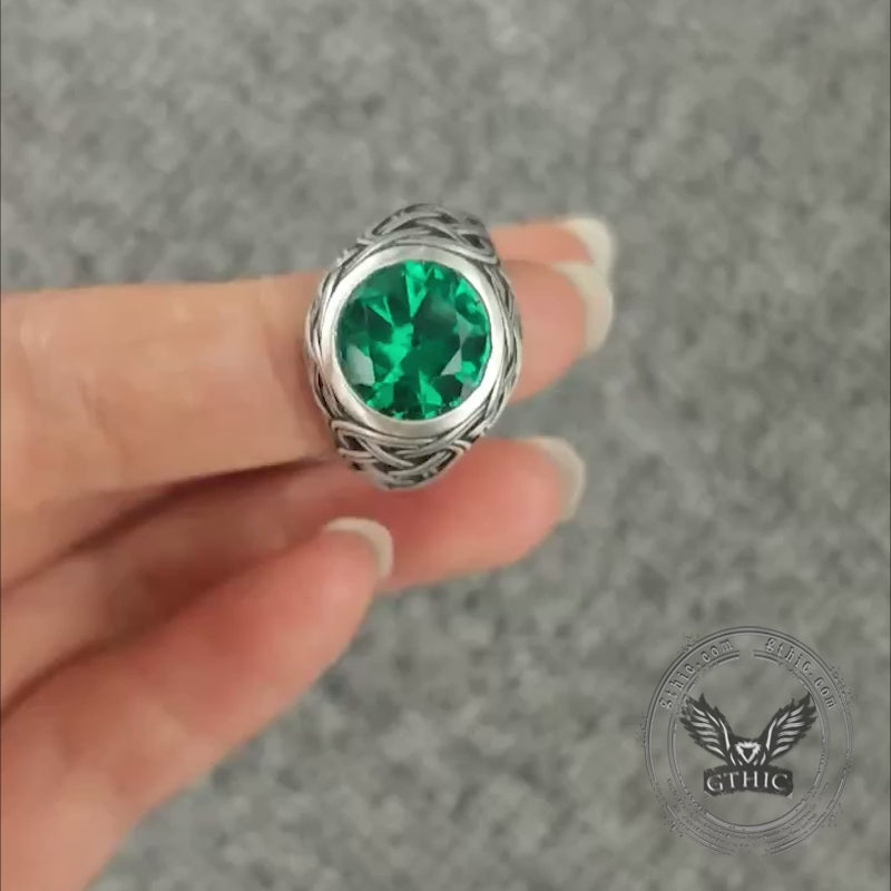 Vintage Celtic Knot Gemstone Sterling Silver Ring