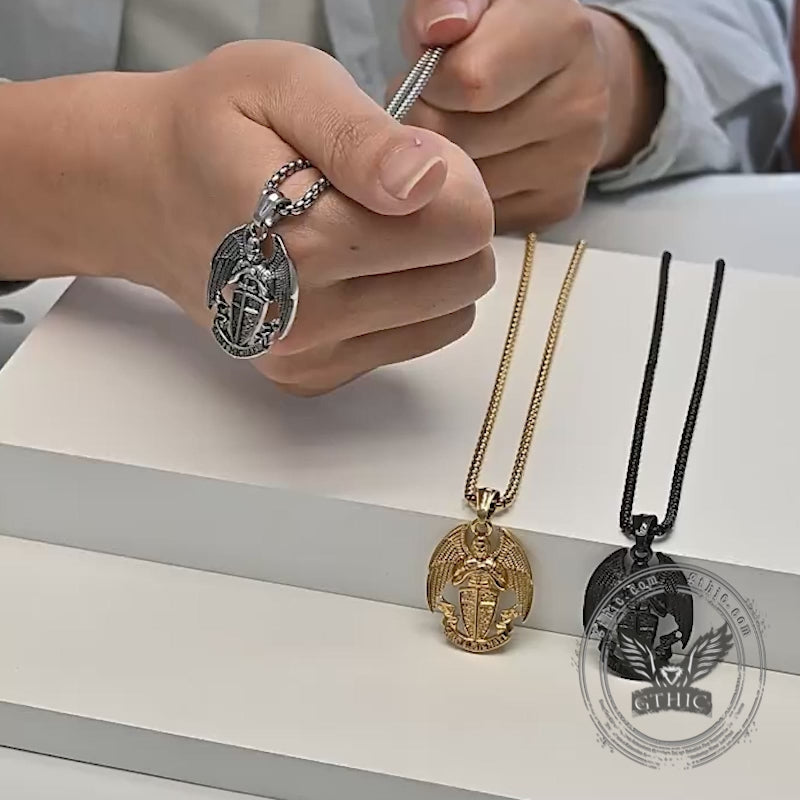 St. Michael Cross Shield Stainless Steel Pendant