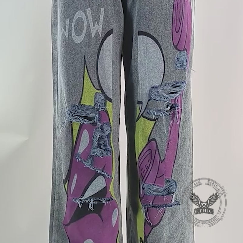 Punk-Hose für Herren aus Baumwolle mit Aufnäher und Totenkopf-Aufdruck