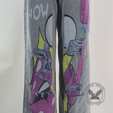 Vintage Washed Y2K Lips Phone Print Ripped Jeans