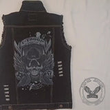 Punk Fierce Soldier Skull Print Denim Vest