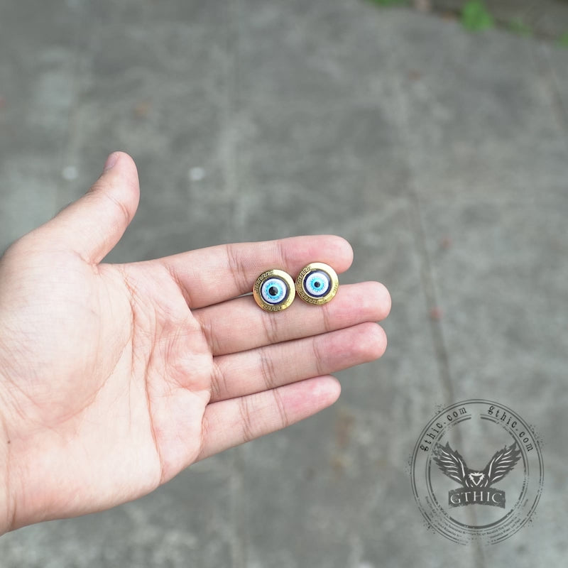 Gold Evil Eye Stainless Steel Stud Earrings