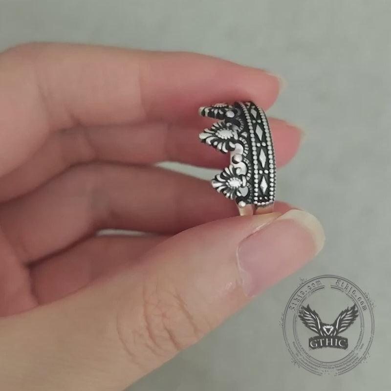 Gothic Cracked Mask Crown Sterling Silver Ring