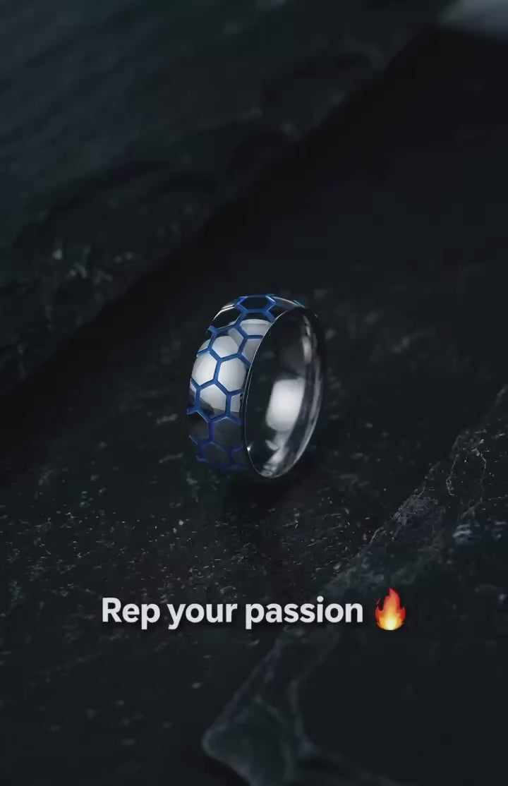 Luminous Hexagon Pattern Soccer Stainless Steel Ring