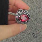 Vintage Gemstone Floral Embossed Sterling Silver Ring