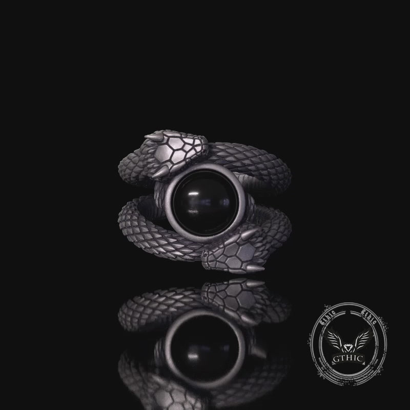 Gothic Gem Double Snake Sterling Silver Ring