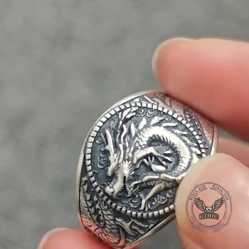 Lucky Cloud Chinese Dragon Sterling Silver Ring
