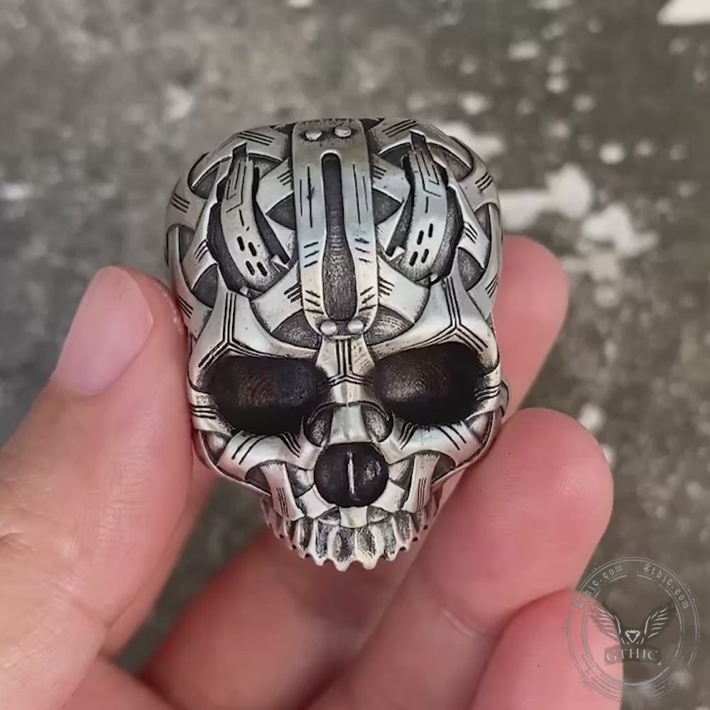 Bague tête de mort en argent sterling avec symbole mandalorien