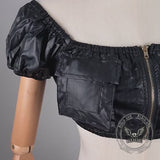 Sexy One Shoulder Zipper PU Leather Short Tube Top