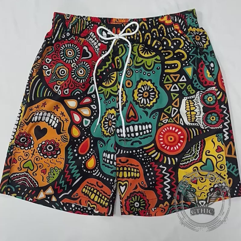 Gothic Skull Print Quick Dry Surf Beach Shorts