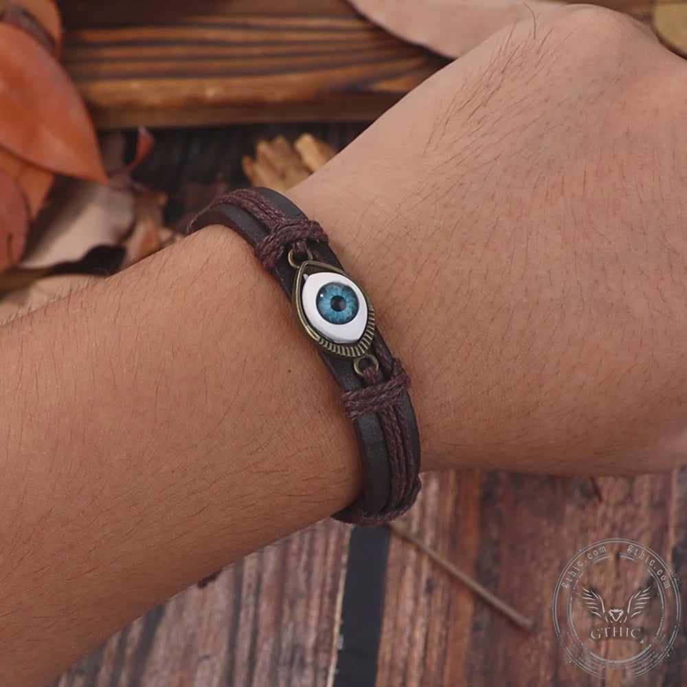 Evil Eye Leather Braided Bracelet