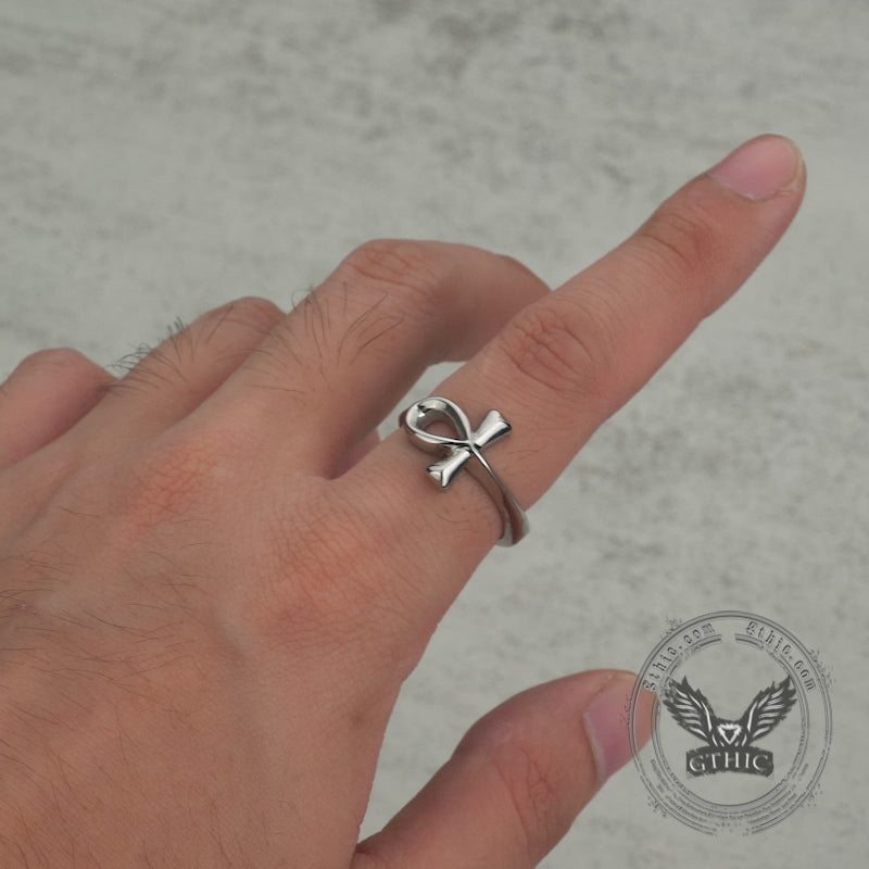 Simple Ancient Egyptian Ankh Cross Stainless Steel Ring