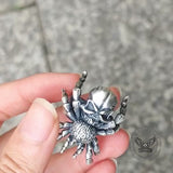 Bague de motard en argent sterling avec tête de mort et araignée