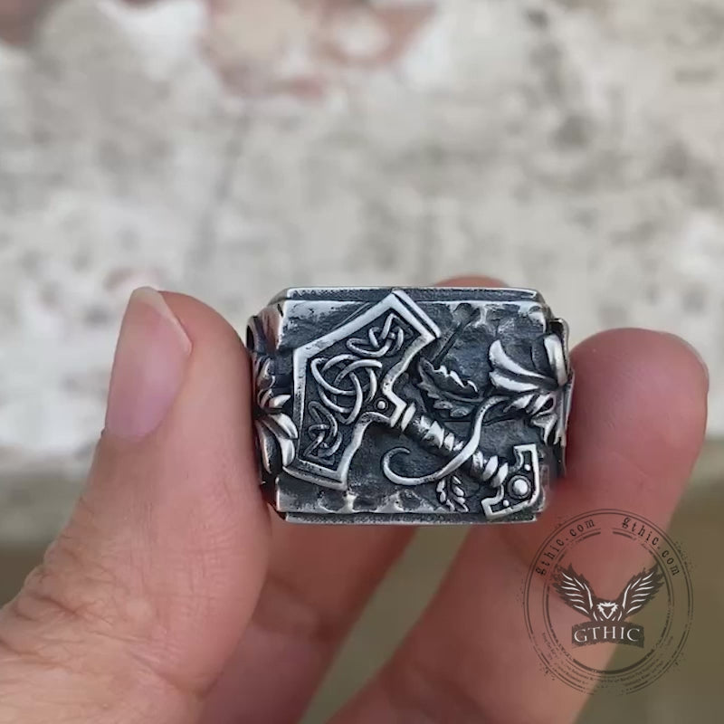 Anillo vikingo de plata de ley con triquetra del martillo de Thor