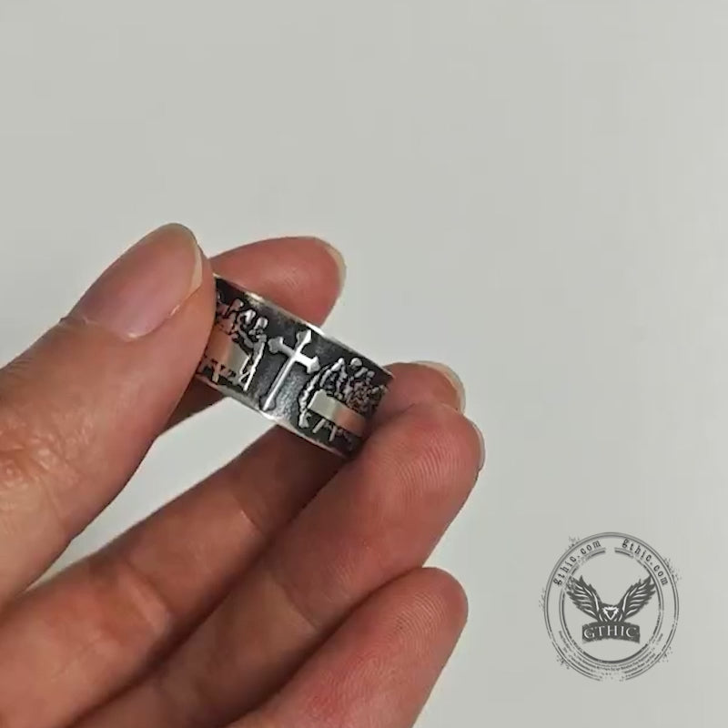 Last Supper Cross Sterling Silver Christian Ring