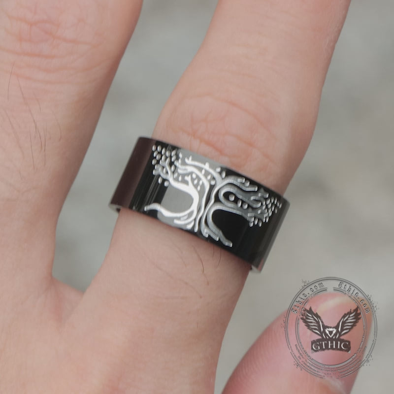 Anillo vikingo con banda de acero inoxidable del árbol de la vida