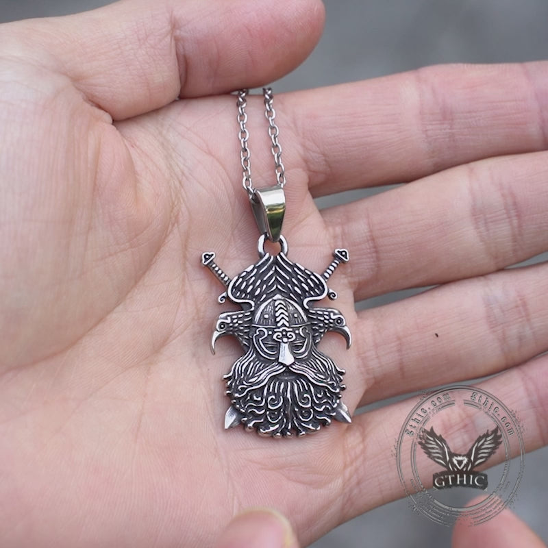 Pendentif Viking en acier inoxydable Tomahawk Odin Raven