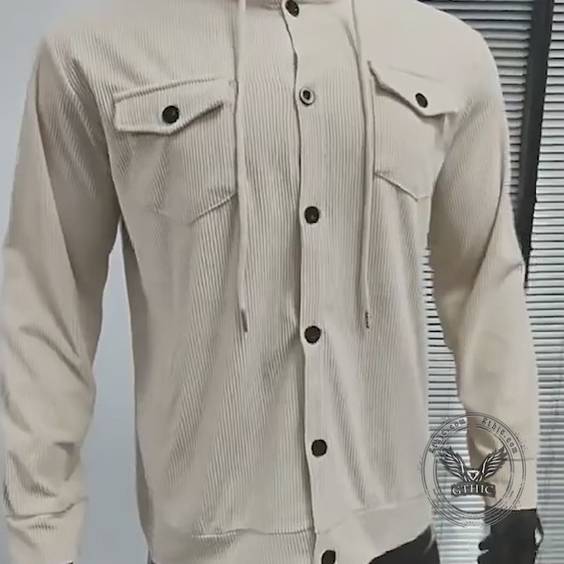 American Retro Multi-Pocket Corduroy Lapel Jacket