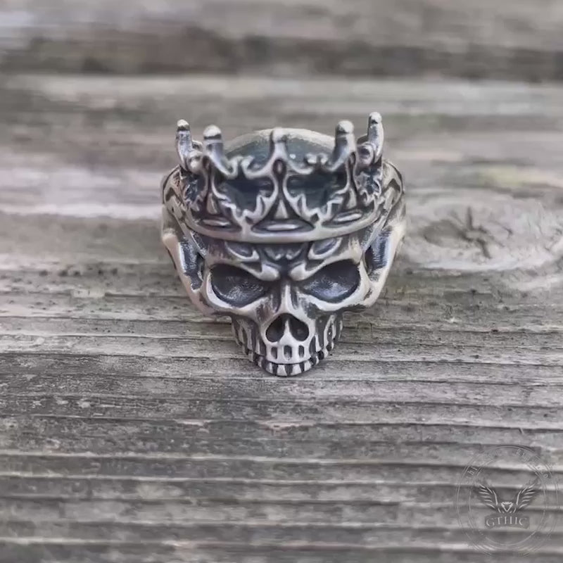 Skeletkoning met kroon Sterling zilveren schedelring