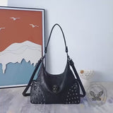 Skull Studs Large-Capacity Shoulder PU Leather Handbag